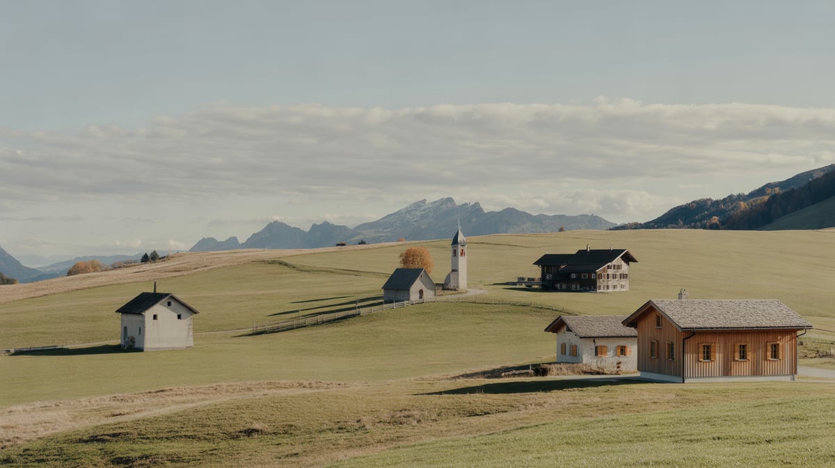 Pre-alpine pastures with farmhouses in Central Switzerland