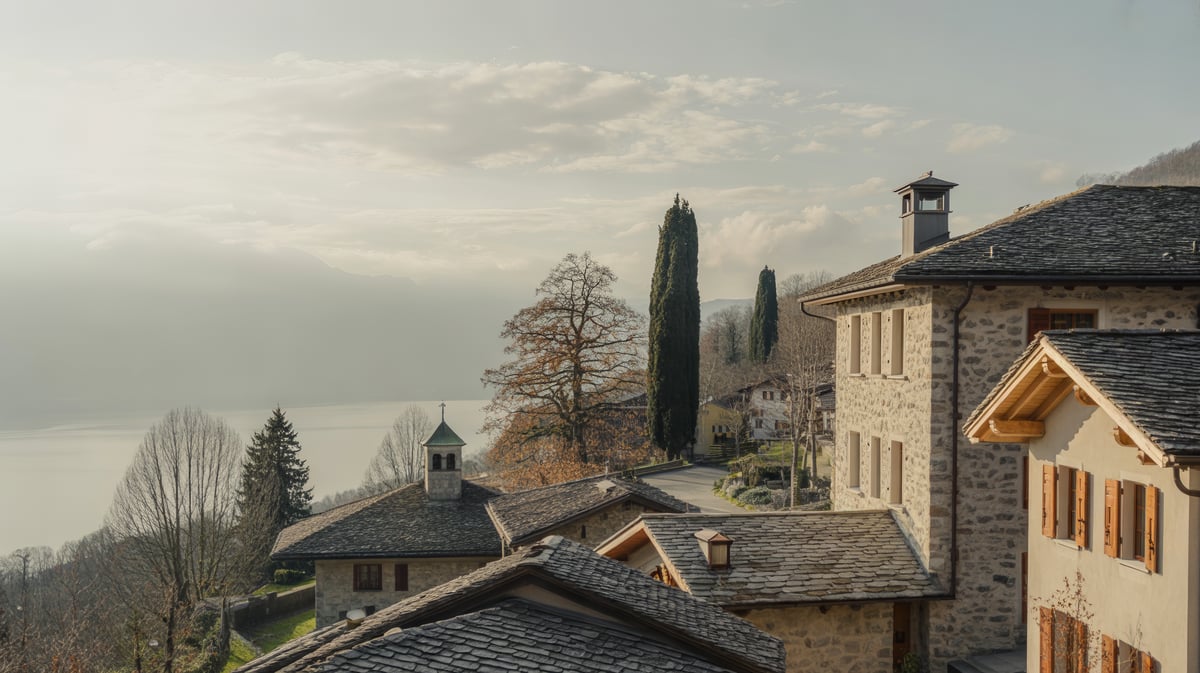 Nucleo in pietra ticinese sopra il lago di Lugano